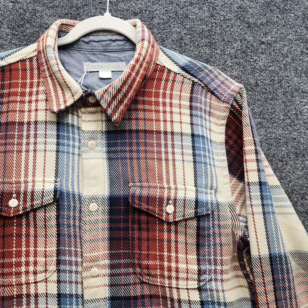NWT Outerknown Blanket Shirt Men's Organic Cotton Plaid Flannel Overshirt Size L